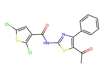 N-(5-acetyl-4-phenyl-1,3-thiazol-2-yl)-2,5-dichlorothiophene-3-carboxamide structure