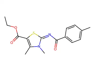 Ethyl 3,4-dimethyl-2-(4-methylbenzoyl)imino-1,3-thiazole-5-carboxylate structure