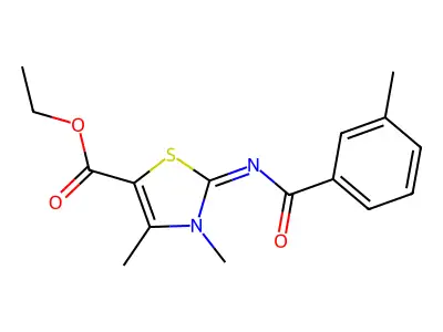 (Z)-ethyl 3,4-dimethyl-2-((3-methylbenzoyl)imino)-2,3-dihydrothiazole-5-carboxylate structure