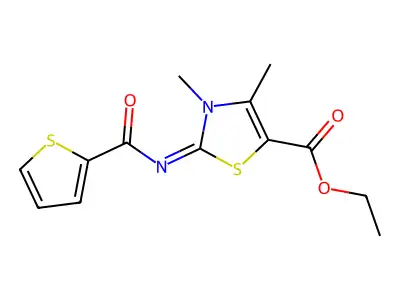 Ethyl 3,4-dimethyl-2-(thiophene-2-carbonylimino)-1,3-thiazole-5-carboxylate structure