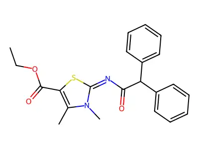 (Z)-ethyl 2-((2,2-diphenylacetyl)imino)-3,4-dimethyl-2,3-dihydrothiazole-5-carboxylate structure