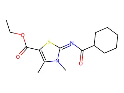 Ethyl 2-(cyclohexanecarbonylimino)-3,4-dimethyl-1,3-thiazole-5-carboxylate structure