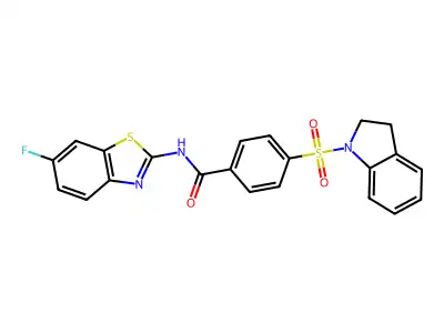 N-(6-fluorobenzo[d]thiazol-2-yl)-4-(indolin-1-ylsulfonyl)benzamide structure
