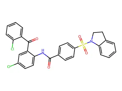 N-(4-chloro-2-(2-chlorobenzoyl)phenyl)-4-(indolin-1-ylsulfonyl)benzamide structure