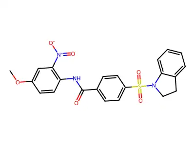4-(indolin-1-ylsulfonyl)-N-(4-methoxy-2-nitrophenyl)benzamide structure