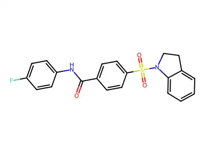 4-(2,3-dihydroindol-1-ylsulfonyl)-N-(4-fluorophenyl)benzamide structure
