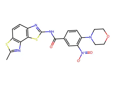 N-(7-methylbenzo[1,2-d:3,4-d']bis(thiazole)-2-yl)-4-morpholino-3-nitrobenzamide structure
