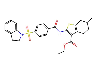 ethyl 2-[4-(2,3-dihydro-1H-indole-1-sulfonyl)benzamido]-6-methyl-4,5,6,7-tetrahydro-1-benzothiophene-3-carboxylate structure