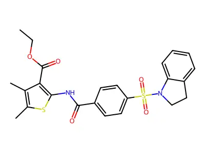Ethyl 2-(4-(indolin-1-ylsulfonyl)benzamido)-4,5-dimethylthiophene-3-carboxylate structure
