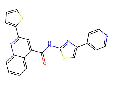 N-(4-(pyridin-4-yl)thiazol-2-yl)-2-(thiophen-2-yl)quinoline-4-carboxamide structure