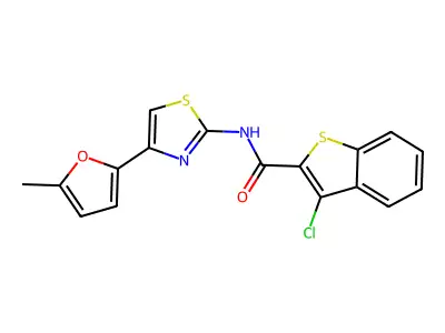 3-chloro-N-[4-(5-methylfuran-2-yl)-1,3-thiazol-2-yl]-1-benzothiophene-2-carboxamide structure