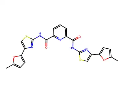 N2,N6-bis(4-(5-methylfuran-2-yl)thiazol-2-yl)pyridine-2,6-dicarboxamide structure