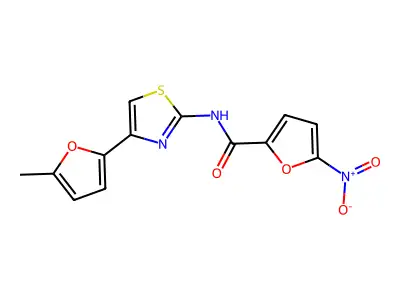N-[4-(5-methylfuran-2-yl)-1,3-thiazol-2-yl]-5-nitrofuran-2-carboxamide structure