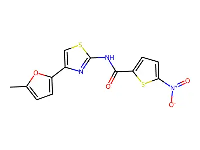 N-[4-(5-methylfuran-2-yl)-1,3-thiazol-2-yl]-5-nitrothiophene-2-carboxamide structure