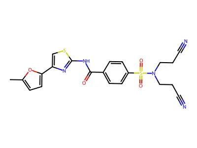 4-[bis(2-cyanoethyl)sulfamoyl]-N-[4-(5-methylfuran-2-yl)-1,3-thiazol-2-yl]benzamide structure
