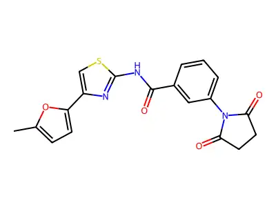 3-(2,5-dioxopyrrolidin-1-yl)-N-(4-(5-methylfuran-2-yl)thiazol-2-yl)benzamide structure