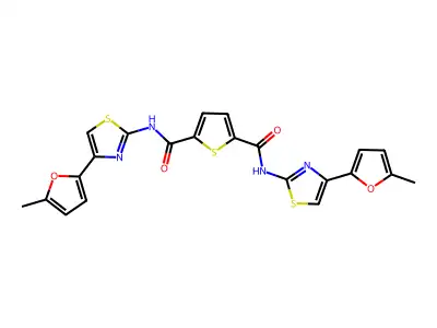 N2,N5-bis(4-(5-methylfuran-2-yl)thiazol-2-yl)thiophene-2,5-dicarboxamide structure
