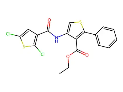 Ethyl 4-(2,5-dichlorothiophene-3-carboxamido)-2-phenylthiophene-3-carboxylate structure