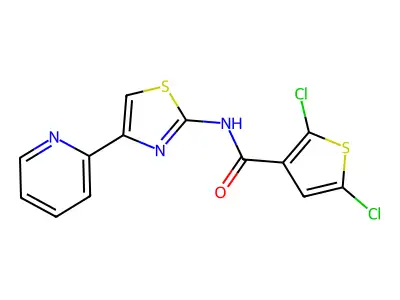 2,5-dichloro-N-(4-(pyridin-2-yl)thiazol-2-yl)thiophene-3-carboxamide structure