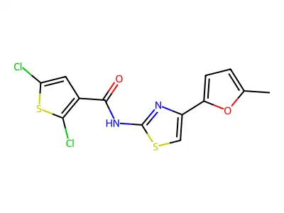 2,5-dichloro-N-[4-(5-methylfuran-2-yl)-1,3-thiazol-2-yl]thiophene-3-carboxamide structure