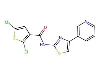 2,5-dichloro-N-(4-(pyridin-3-yl)thiazol-2-yl)thiophene-3-carboxamide structure