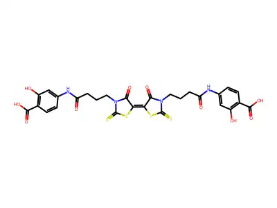 4-[[4-[5-[3-[4-[(4-Carboxy-3-hydroxyphenyl)amino]-4-oxobutyl]-4-oxo-2-thioxo-5-thiazolidinylidene]-4-oxo-2-thioxo-3-thiazolidinyl]-1-oxobutyl]amino]-2-hydroxybenzoic acid structure