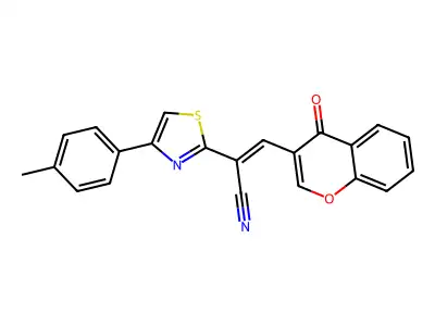 (E)-2-[4-(4-methylphenyl)-1,3-thiazol-2-yl]-3-(4-oxo-4H-chromen-3-yl)-2-propenenitrile structure