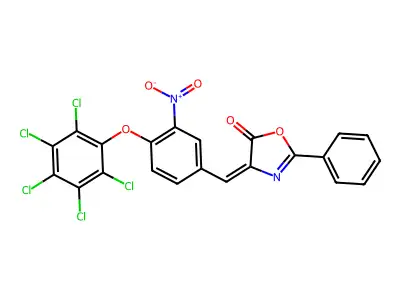 4-[[3-nitro-4-(2,3,4,5,6-pentachlorophenoxy)phenyl]methylidene]-2-phenyl-1,3-oxazol-5-one structure