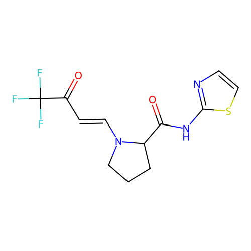 (E)-N-(thiazol-2-yl)-1-(4,4,4-trifluoro-3-oxobut-1-en-1-yl)pyrrolidine-2-carboxamide structure