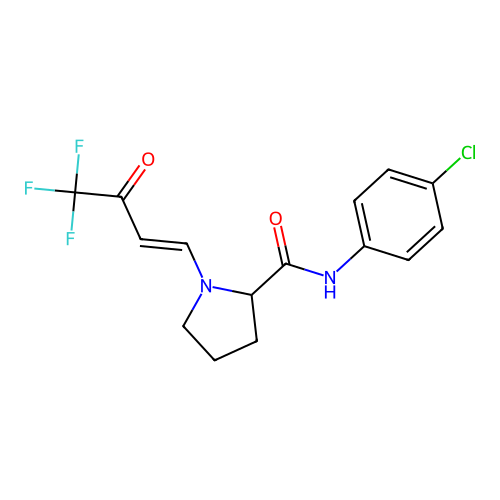 (E)-N-(4-chlorophenyl)-1-(4,4,4-trifluoro-3-oxobut-1-en-1-yl)pyrrolidine-2-carboxamide structure