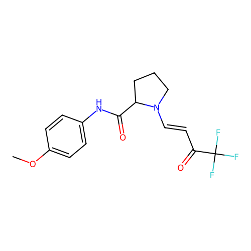 (E)-N-(4-methoxyphenyl)-1-(4,4,4-trifluoro-3-oxobut-1-en-1-yl)pyrrolidine-2-carboxamide structure