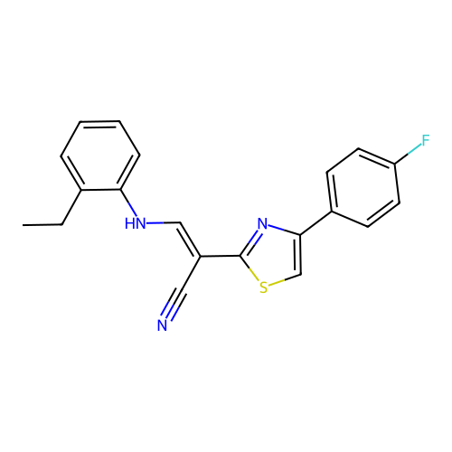 (E)-3-((2-ethylphenyl)amino)-2-(4-(4-fluorophenyl)thiazol-2-yl)acrylonitrile structure