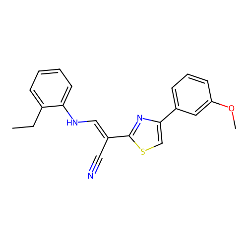 (2E)-3-[(2-ethylphenyl)amino]-2-[4-(3-methoxyphenyl)-1,3-thiazol-2-yl]prop-2-enenitrile structure