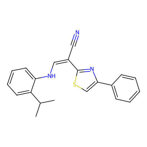 (Z)-3-((2-isopropylphenyl)amino)-2-(4-phenylthiazol-2-yl)acrylonitrile structure