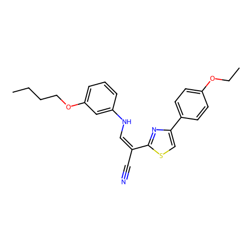 (Z)-3-((3-butoxyphenyl)amino)-2-(4-(4-ethoxyphenyl)thiazol-2-yl)acrylonitrile structure