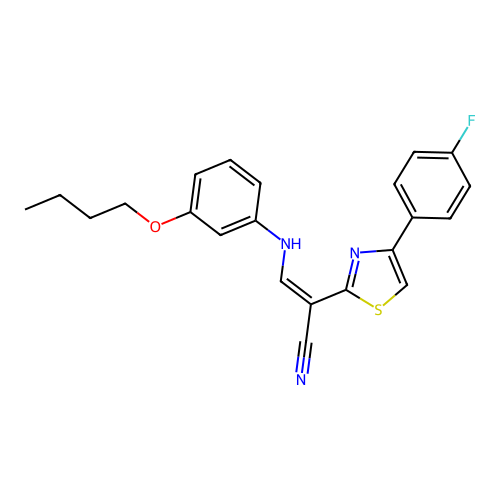 (Z)-3-((3-butoxyphenyl)amino)-2-(4-(4-fluorophenyl)thiazol-2-yl)acrylonitrile structure
