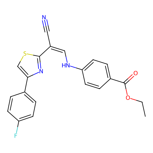 (Z)-ethyl 4-((2-cyano-2-(4-(4-fluorophenyl)thiazol-2-yl)vinyl)amino)benzoate structure