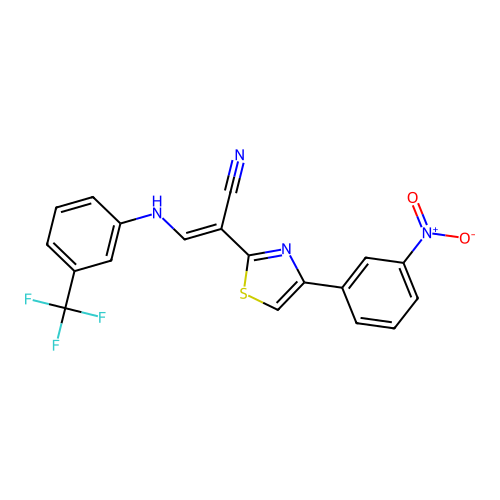 (E)-2-(4-(3-nitrophenyl)thiazol-2-yl)-3-((3-(trifluoromethyl)phenyl)amino)acrylonitrile structure