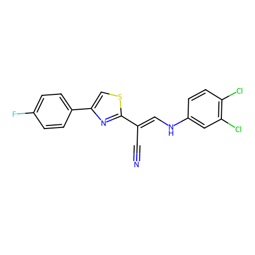 (2E)-3-[(3,4-dichlorophenyl)amino]-2-[4-(4-fluorophenyl)-1,3-thiazol-2-yl]prop-2-enenitrile structure