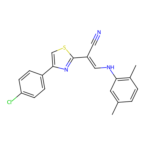 (2E)-2-[4-(4-chlorophenyl)-1,3-thiazol-2-yl]-3-[(2,5-dimethylphenyl)amino]prop-2-enenitrile structure