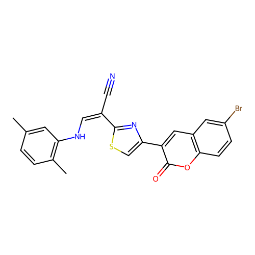 (2Z)-2-[4-(6-bromo-2-oxo-2H-chromen-3-yl)-1,3-thiazol-2-yl]-3-[(2,5-dimethylphenyl)amino]prop-2-enenitrile structure