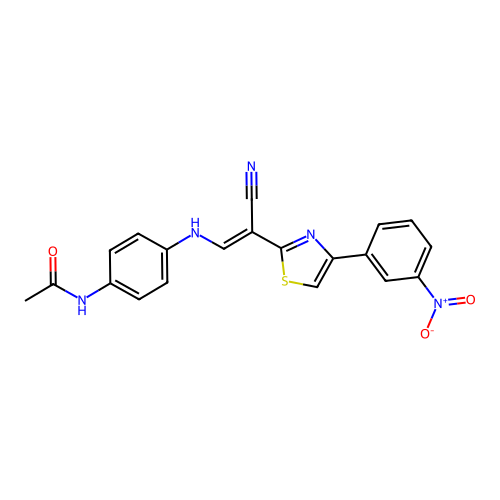 (E)-N-(4-((2-cyano-2-(4-(3-nitrophenyl)thiazol-2-yl)vinyl)amino)phenyl)acetamide structure
