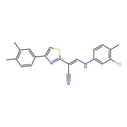 (2E)-3-[(3-chloro-4-methylphenyl)amino]-2-[4-(3,4-dimethylphenyl)-1,3-thiazol-2-yl]prop-2-enenitrile structure