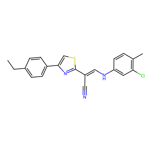(2E)-3-[(3-chloro-4-methylphenyl)amino]-2-[4-(4-ethylphenyl)-1,3-thiazol-2-yl]prop-2-enenitrile structure