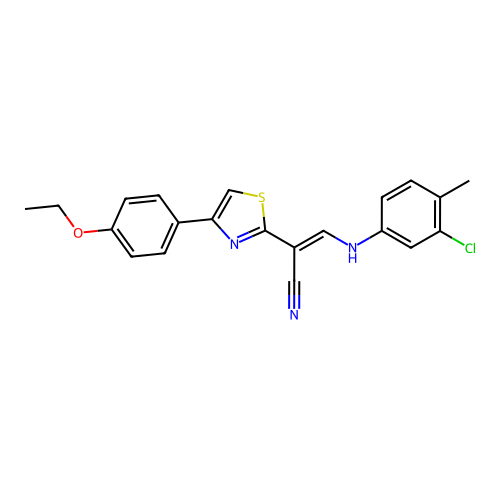 (2E)-3-[(3-chloro-4-methylphenyl)amino]-2-[4-(4-ethoxyphenyl)-1,3-thiazol-2-yl]prop-2-enenitrile structure