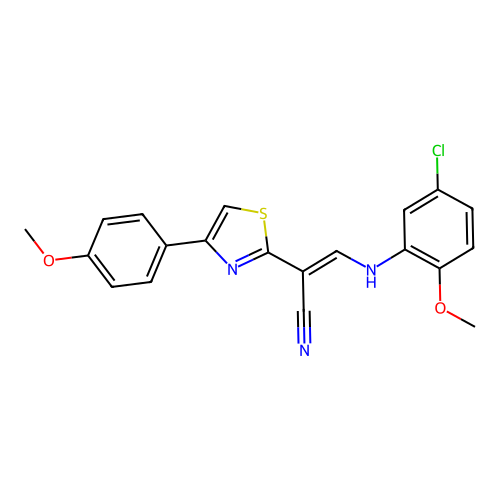 (2E)-3-[(5-chloro-2-methoxyphenyl)amino]-2-[4-(4-methoxyphenyl)-1,3-thiazol-2-yl]prop-2-enenitrile structure
