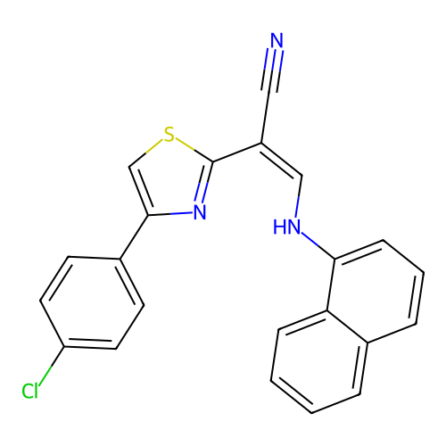 (Z)-2-(4-(4-chlorophenyl)thiazol-2-yl)-3-(naphthalen-1-ylamino)acrylonitrile structure