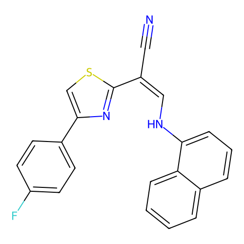 (Z)-2-(4-(4-fluorophenyl)thiazol-2-yl)-3-(naphthalen-1-ylamino)acrylonitrile structure