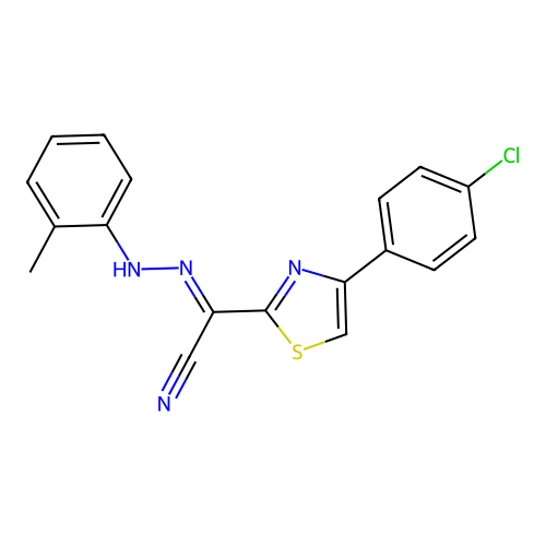 (2E)-4-(4-chlorophenyl)-N-(2-methylanilino)-1,3-thiazole-2-carboximidoyl cyanide structure