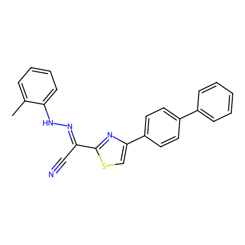 (2E)-N-(2-methylanilino)-4-(4-phenylphenyl)-1,3-thiazole-2-carboximidoyl cyanide structure